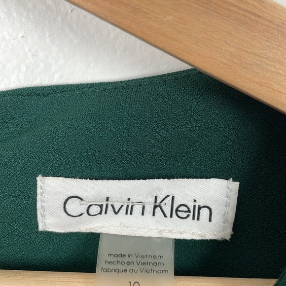 Calvin Klein Sleeveless Pleated Womens 10 Zip Back Belted Green Fit Flare Dress - Picture 9 of 9